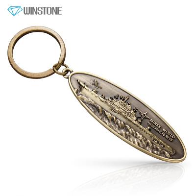 China Metal Custom 3D Alloy Warship Die Cast Key Chain With Antique Brass Key Chain for sale