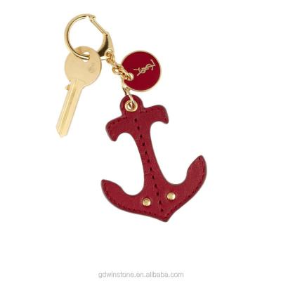 China Custom Leather Anchor Shaped Red Leather Key Chain for sale