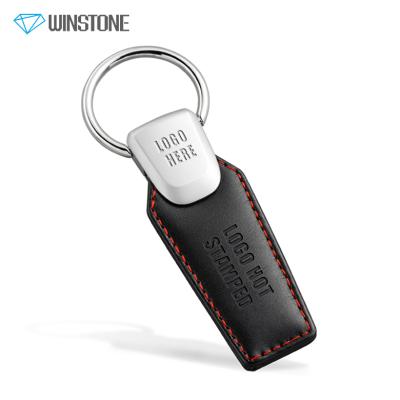 China Dongguan Automobile Custom Car Hot Stamped Genuine Leather Key Chain With Removable Spring Hook for sale