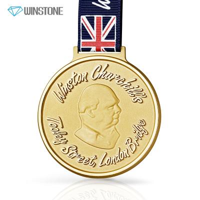 China Custom Die Cast Matt Gold Marathon Charity Run International Race Medals With Ribbon for sale