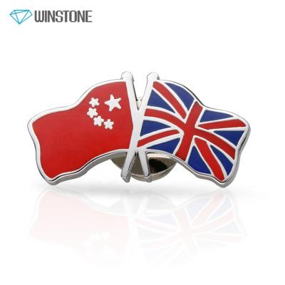 China Hard Struck International Custom Metal Die Enamel Double National Flag Pins For Friendship for sale