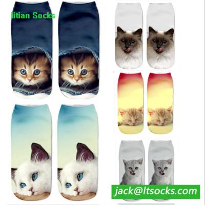 China WZ-51 Sustainable Custom Cute 3d Printed Cat Polyester Shorts Socks For Men And Women for sale