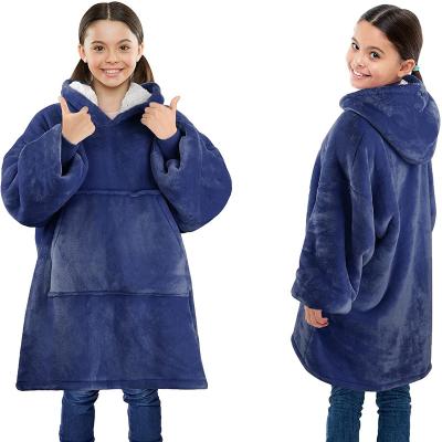 China Custom Luxury Soft Oversized Kids Wearable Fleece Plush Christmas Kids Sherpa Cozy Plush Hooded Blanket for sale