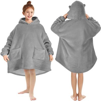 China PORTABLE Boys And Girls Plush Flannel Hoodie Girls Wearable Comfortable Fashionable Sweater Kids Cute Oversized Blanket With Sleeves for sale