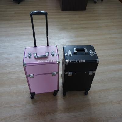 China Aluminum Rolling Makeup Case Make Up Cosmetic Box Hairdressing Nail Salon for sale