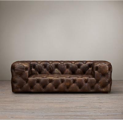 China Comfortable Country Antique Vintage Style Living Room Tufted leather sofa furniture for sale