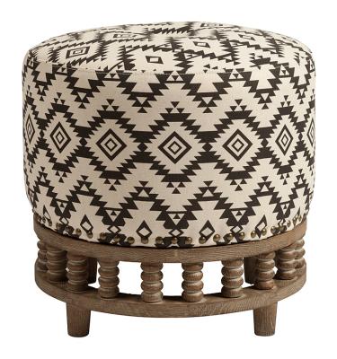 China Antique square stool cross leg solid wood ottoman Italian Shelter arm Upholsterd Fabric Ottoman Stool for sale