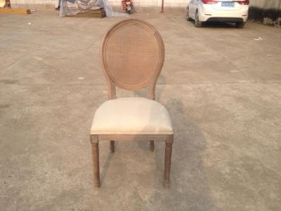 China French Classical Style Antique Oak Wooden Round Cane Back Fabric Seats Dining Chairs for sale