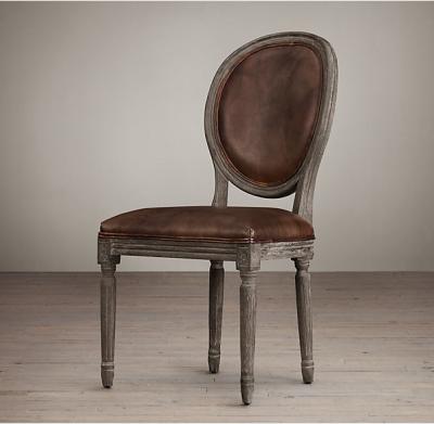 China Vintage French Wooden Round Back Leather Dining Chair With Solid Wood Legs for sale