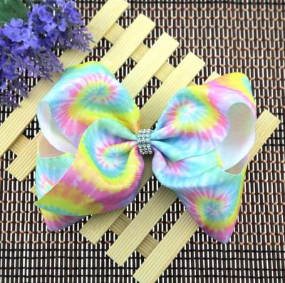 China Pretty Lady Fashional Boutique White 7 inch Rhinestone Color Gradient Grosgrain Ribbon Girl Hair Bow - shopping girl hair bow for sale