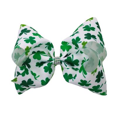 China Shamrock Popular St. Patrick's Day Barrette 7 Inch Hair Bows for sale