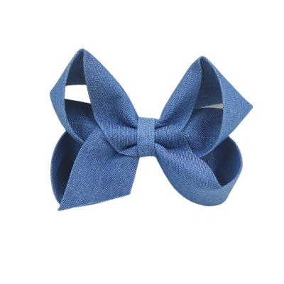 China 5 Inch Casual Denim Twisted Boutique Hair Bow Jean Blue for sale