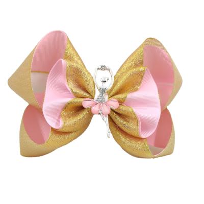 China Popular Two Layer Rose Gold Glitter Pretty Ballerina Princess Hair Bow for sale