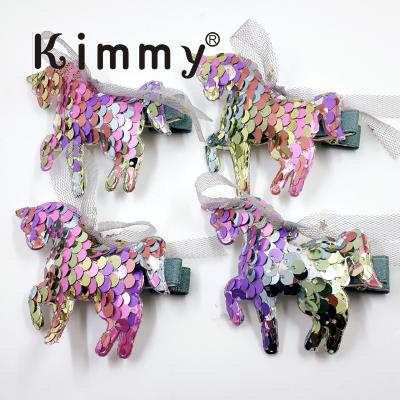 China Glitter ribon inspired Unicorn Sequin Hair Clip Bow pick multi pink white rainbow sequin bow for sale