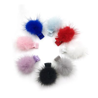 China Fashion Kimmy Fur Ball Pompom Clips Cute Set Mini Hair Barrettes for sale