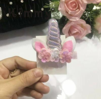 China 100% Polyester Glitter Hair Bow Star Crown Luxury Unicorn Flower Pearl Hair Clip for sale