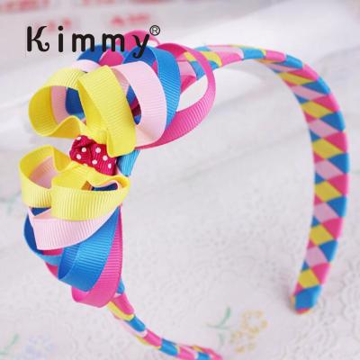 China popular grosgrain ribbon flower print bow headband for girls for sale