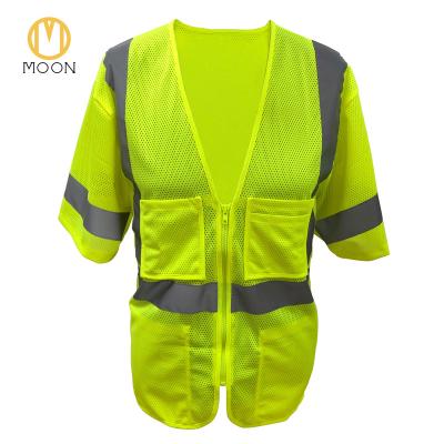 China Cheap Orange Strap Yellow Logo Glory Color Tape Feature Sleeve Tops Hi Vis Reflective Road Safety Reflective Short T Shirt Men for sale