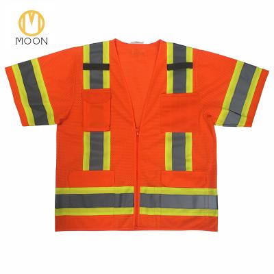 China Reflective Vis Reflective Road Safety Shirt Men's Long Sleeve Hi Yellow-Orange for sale