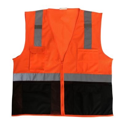 China Custom Made Yellow Reflective Mesh Hi Vis High Visibility Logo Printing Reflect Warning Orange Safety Vest With Pockets for sale