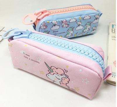 China 2018 High Quality Zipper Canvas Fabric Zipper Unicorn Pencil Bag for sale