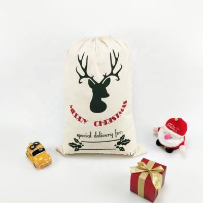 China Merry Christmas Disposable Organic Cotton Drawstring Pouch For Gift for sale