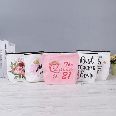 China NATIONAL Custom Heat Transfer Logo Printing Floral Canvas Cosmetic Bag Travel Makeup Bag for sale