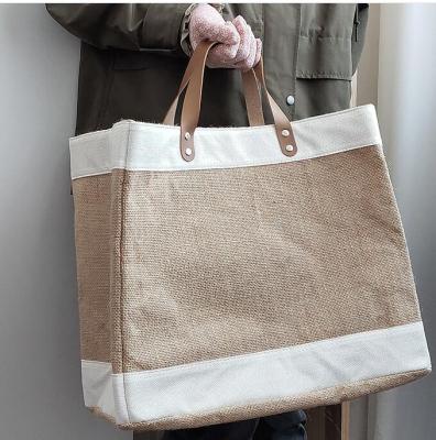 China Eco - Friendly Jute Tote Bags With Leather Handles for sale