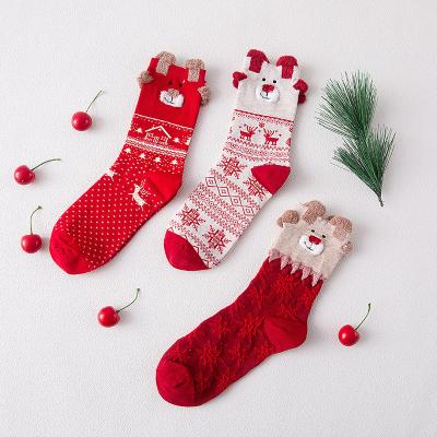 China The Other Year Red Christmas Socks Personalized Christmas Stockings Elk Cartoon Elk Tube Socks Christmas Gift Women's Socks Autumn And Winter for sale