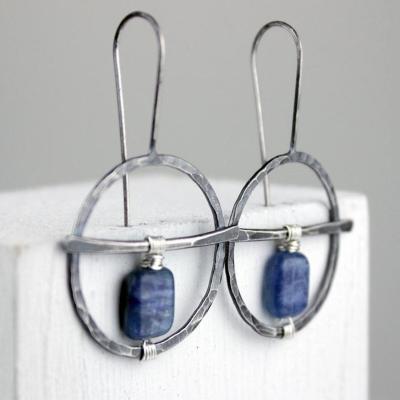 China New CLASSIC Raw Crochet Earrings Handmade Silk Natural Lazulite Earrings for sale