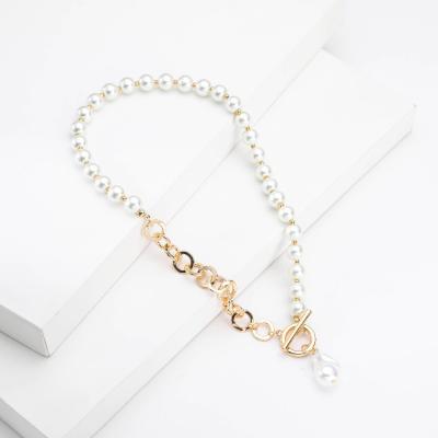 China Wholesale Punk Choker Sweater Women Copper Alloy Link Chain Pearl Necklaces Freshwater Jewelry for sale