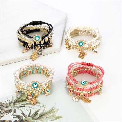 China Vintage Handmade Beaded Jewelry Fashion Evil Eye Bead Temperament Multilayer Hot Selling Multilayer Bracelet for sale