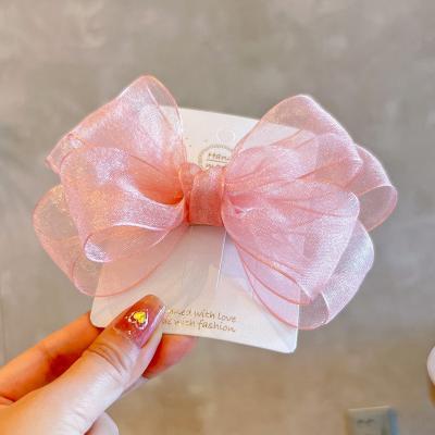 China New Korea Fashion Cute Girls Hairpins Kids Bow Princess Hair Accessories Mesh Bowknot Hairpin Double Layer Large Headdresss for sale