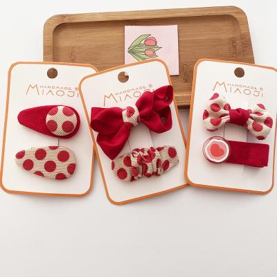 China New Series Fashion Bow Dot Vintage Hairpins Hairpins Cute Design Cute Bowknot Kids Red Soft Hairpin Bangs Clips Hair For Kid for sale