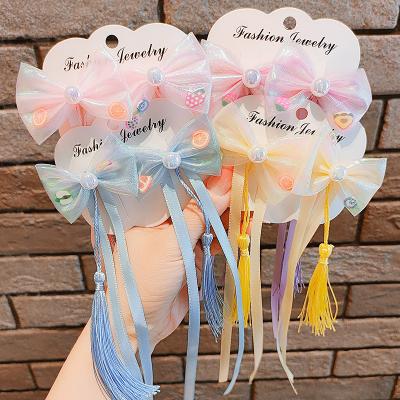 China Fashion Retro Chinese Style Bowknot Ribbon Hairpins For Girls Sweet Tassels Kids Princess Hair Accessories Match With Hanfu for sale