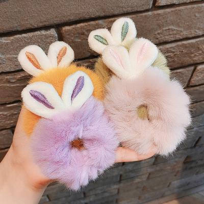 China Lovely Warm Autumn Winter Solid Color Kids Hair Tie Ponytail Hair Rope Plush Rabbit Ear Scrunchies Hair Rope For Girls for sale