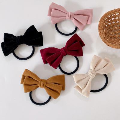 China Soft Hair Accessories Vintage Velvet Bow Hair Ties For Women Autumn Winter Dark Color Series French Elastic Hair Band Ring Accessories for sale