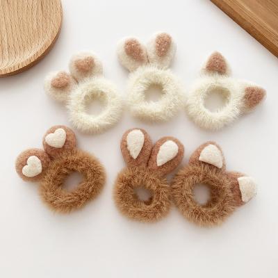 China Wholesale Cat Fluffy Animal Ear Scrunchies Rabbit Top Hair Accessories Autumn Winter Plush Elastic Headband For Girls for sale