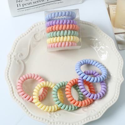 China Hair Accessories Wholesale Telephone Line Rope Hair Tie 6pcs/box Elastic Hair Bands Rubber Hair Telephone Wiring Scrunchies For Girls for sale