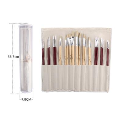 China 24 Pcs Acrylic Wooden Handle Oil Painting Gouache Watercolor Paint Bristle Hair Brush for sale