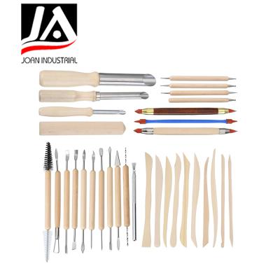 China 32 Pieces Wooden Pottery Wood Carving Tool Kit Ceramic Tool Kit Clay Sculpting Modeling Tools for sale