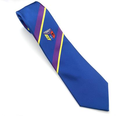 China high quality blue clour junior high school logo Handmade Silk tie double brushed interling for sale