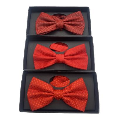 China custom red colour high quality Woven Silk fabric Bow Tie for sale