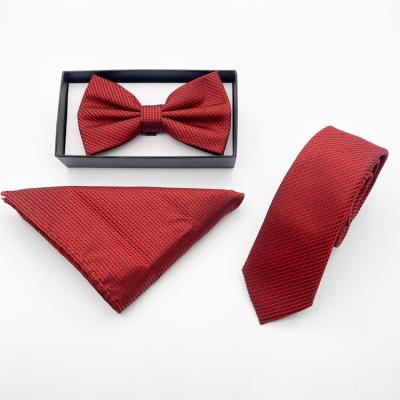 China bes selling red colour Micro Fibre Bow Tie ,hankie and necktie set for sale