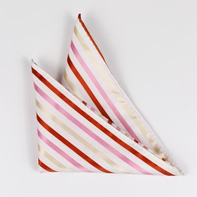 China hot selling custom fashion white stripe design woven silk fabric Pocket Square for sale