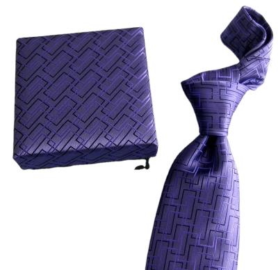 China 2021 new design purple colour polyester fabric necktie with hankie with gift box set for sale