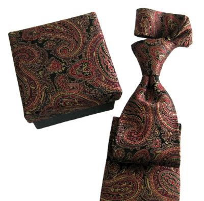 China oem logo orange colour polyester fabric necktie with hankie with gift box set for sale