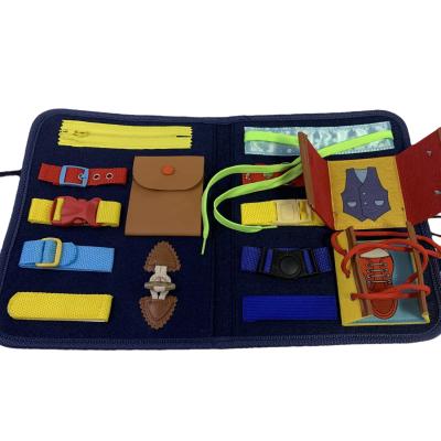 China 2021 Montessori Toy Toddler Basic Skills Felt Eco-friendly Material Purse Felt Busy Board With Double Side for sale