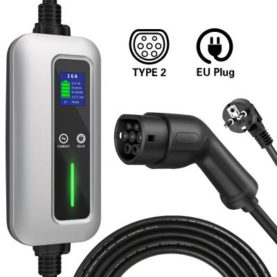 China Electric vehicle car charging 16a type - 2 portable electric car charger mode 2 ev portable charger with schuko plug for sale