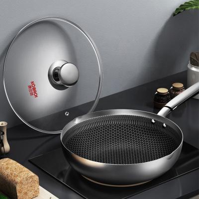 China KOBACH 30cm Stainless Steel Pizza Pancake Sustainable Honeycomb Pan Non-Stick Frying Pan With Glass Lid for sale